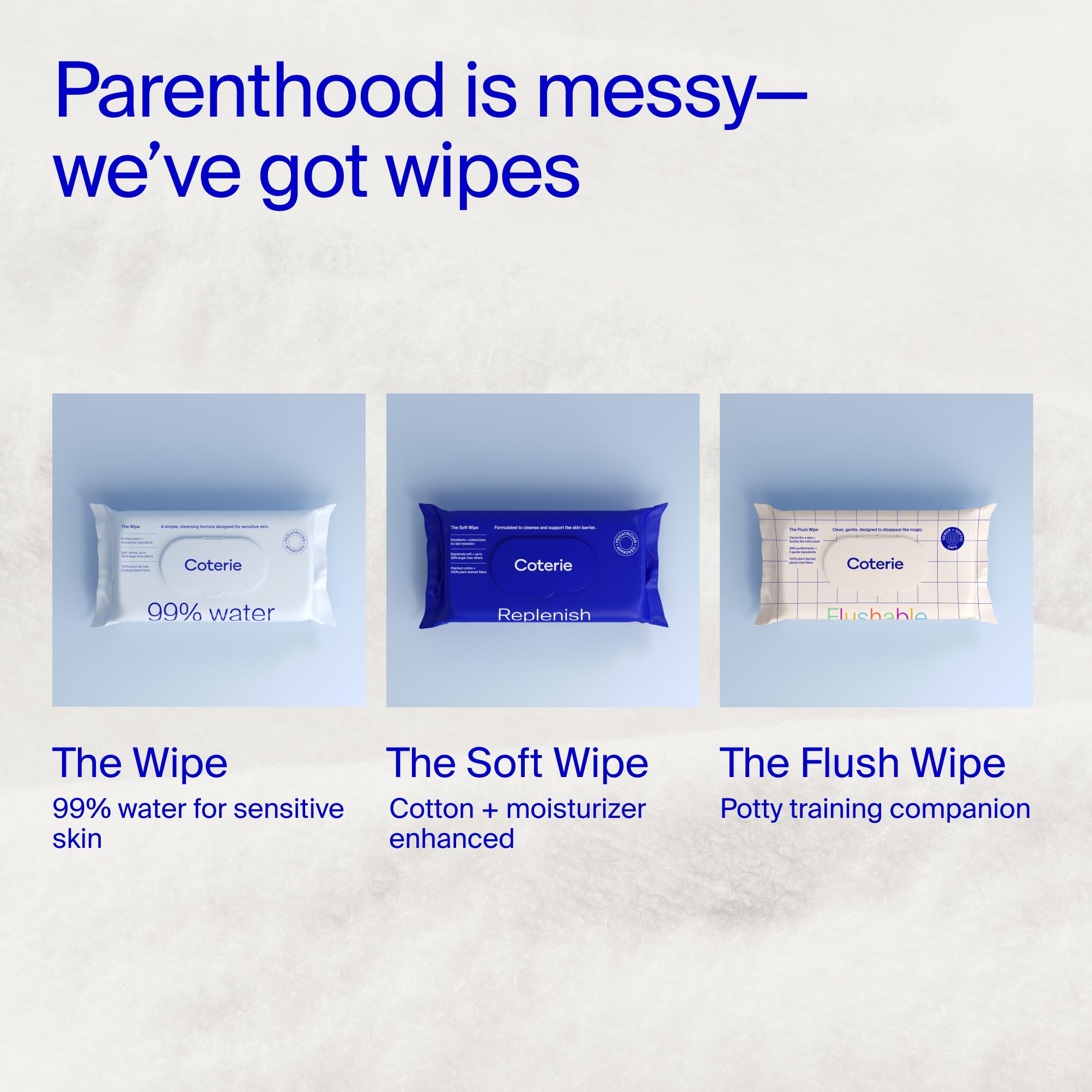 Coterie Flushable Wipes for Sensitive Skin, 16 Packs (896 Count)