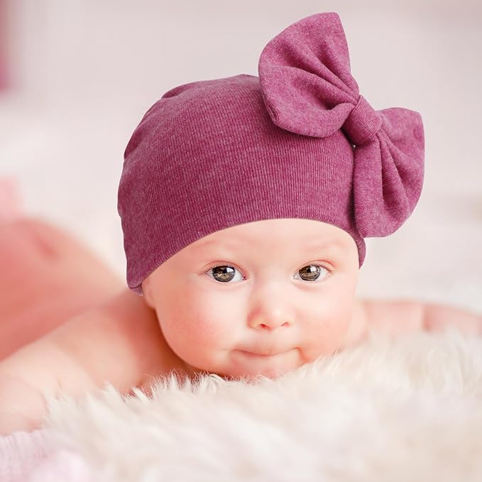 BQUBO Newborn Baby Hats Mittens Set Hospital Hat Beanie Infant Bow Hats Baby Gloves No Scratch Mittens for 0-6 Months