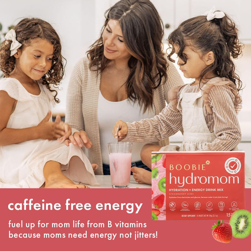 Boobie Hydromom Superfood Electrolyte Drink Mix, Strawberry Kiwi | Refreshing Energy & Hydration Boost for Mamas | On-The-Go & Travel Essentials for Pregnancy, Lactation, & Beyond, 10 Packets