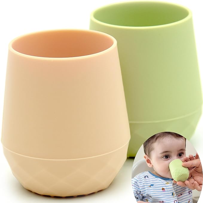 2 Pack Tiny Cup for 4+ Months | Silicone Baby Cups 6-12 Months, Infant Training Open Cup for Baby Led Weaning Supplies, 2oz (Mint Frappe)