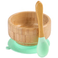 Baby Bamboo Bowls with Suction and Matching Spoon Set,2PC Feeding Supplies Set for Infant, Toddlers,Detachable Silicone Suction Stay Put Base for Wooden Bowl （Mint）