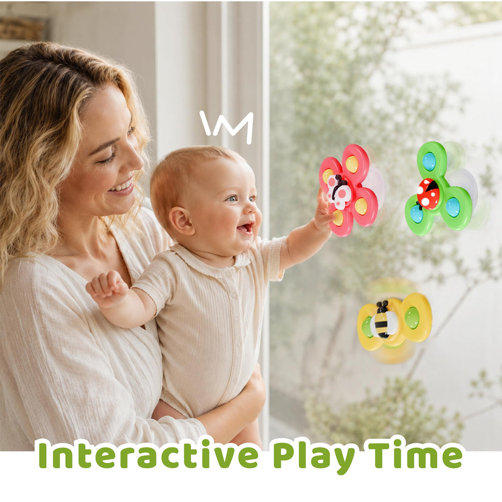 LiKee Strong Suction Cup Fidget Rotating Sensory Bath Toys for Baby Christmas Stocking Stuffers, Airplane Car Travel Table & Window Toys for Toddler Boys and Girls, 10+ Months