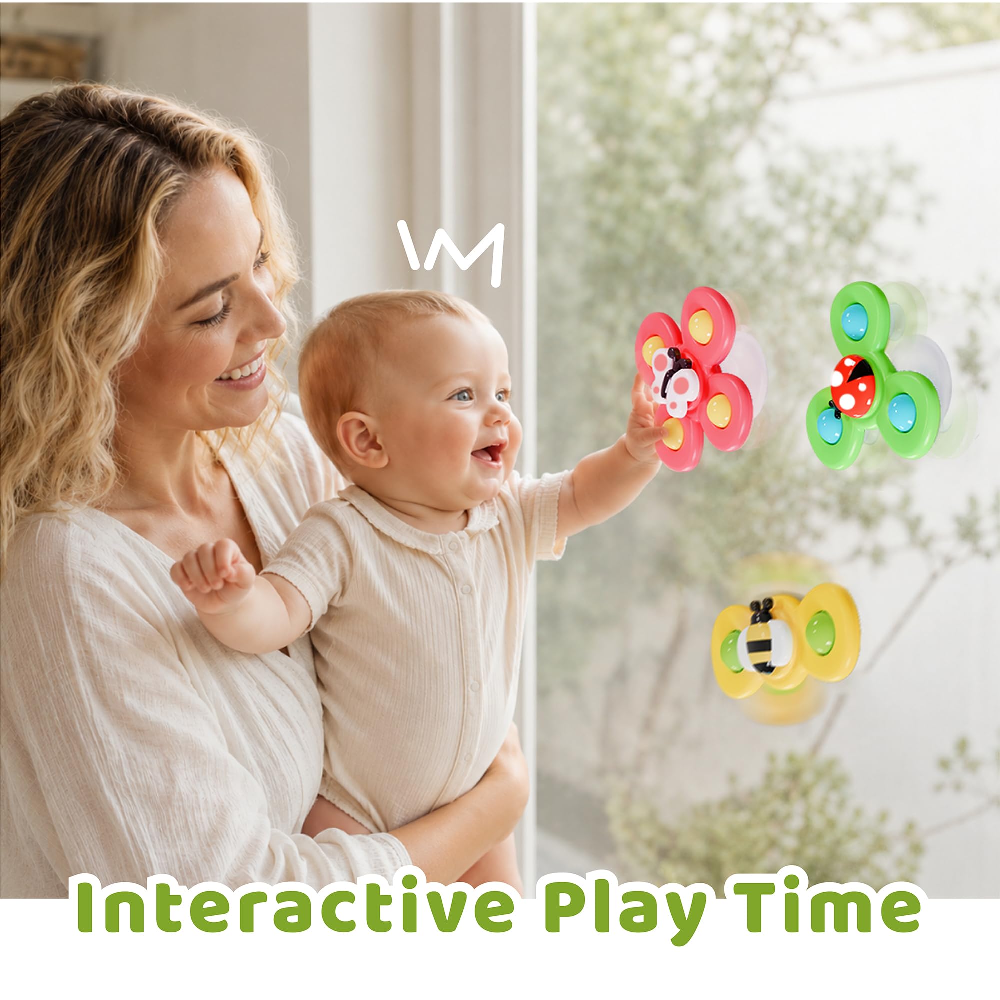 LiKee Strong Suction Cup Fidget Rotating Sensory Bath Toys for Baby Christmas Stocking Stuffers, Airplane Car Travel Table & Window Toys for Toddler Boys and Girls, 10+ Months