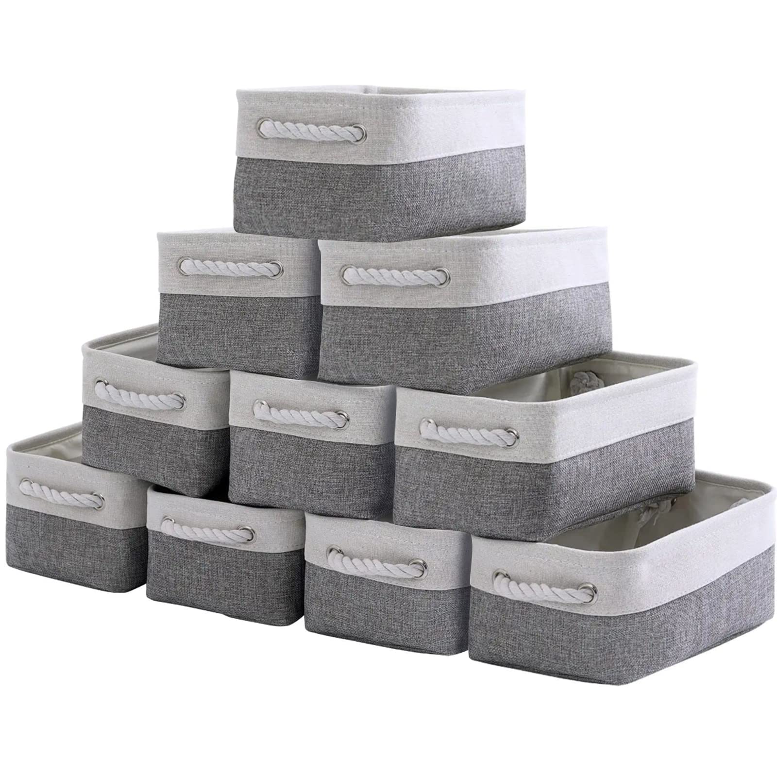 Sacyic Storage Baskets 12x8x5 inch 10 Pack Fabric Baskets Foldable Storage Bins Decorative Baskets cloth storage baskets Storage Foldable Storage Bin with Rope