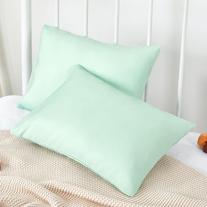 TILLYOU Toddler Pillowcase 2 Pack with Envelope Closure,13" x 18" Silky Soft Microfiber Travel Kids Pillowcase for Boys and Girls, Sage Green