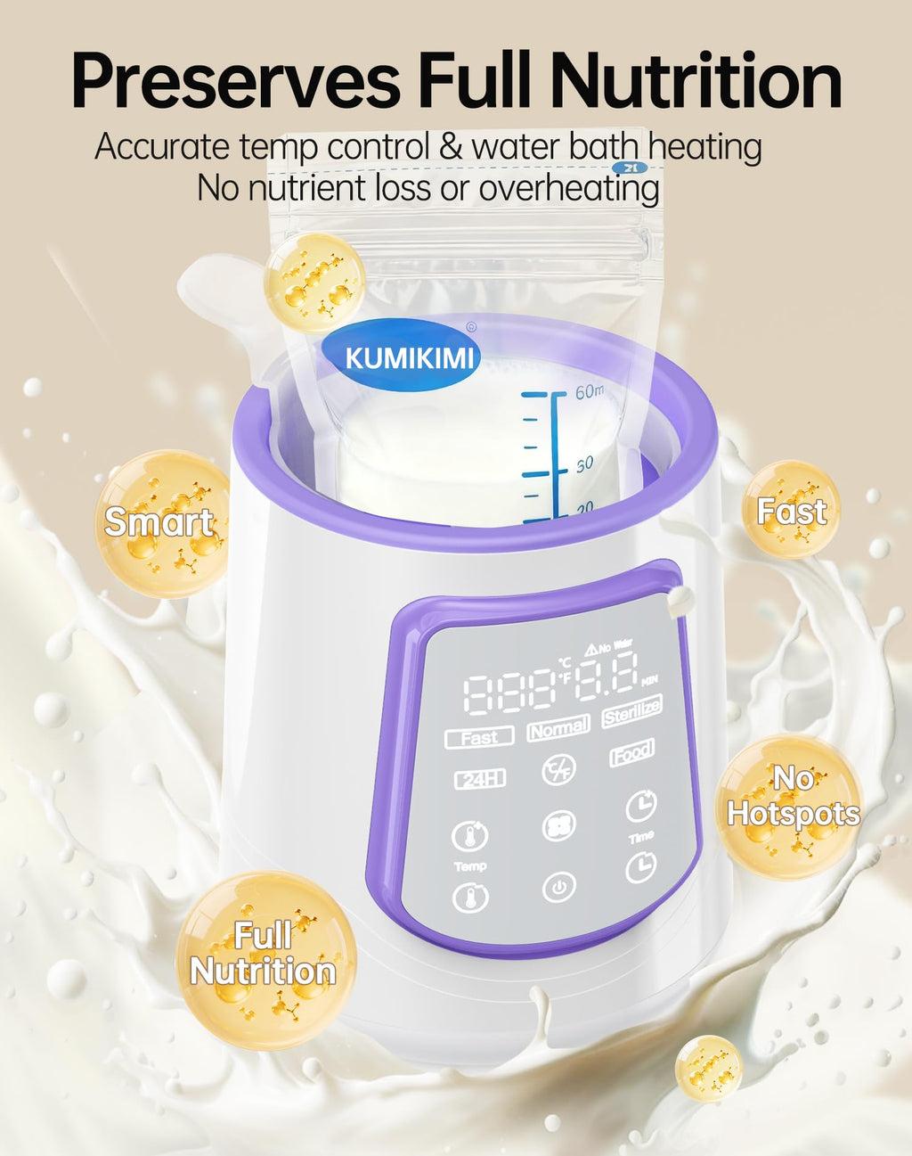 Fast Baby Bottle Warmer for Breastmilk, Smart 12 in 1 Breast Milk Warmer for Baby Essentials with Timer Temperature Control, Sterili-zing, Water Bath Technology, Baby Warmer for All Bottles Food Jars