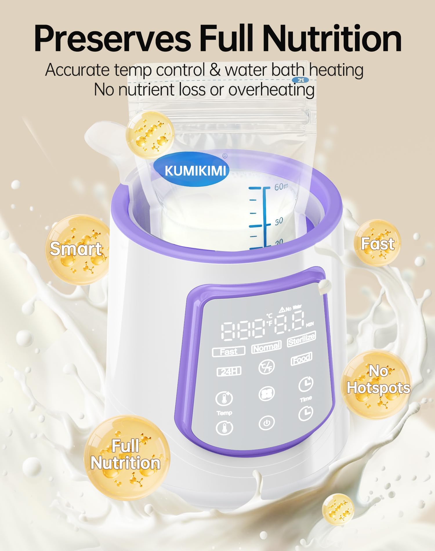 Fast Baby Bottle Warmer for Breastmilk, Smart 12 in 1 Breast Milk Warmer for Baby Essentials with Timer Temperature Control, Sterili-zing, Water Bath Technology, Baby Warmer for All Bottles Food Jars
