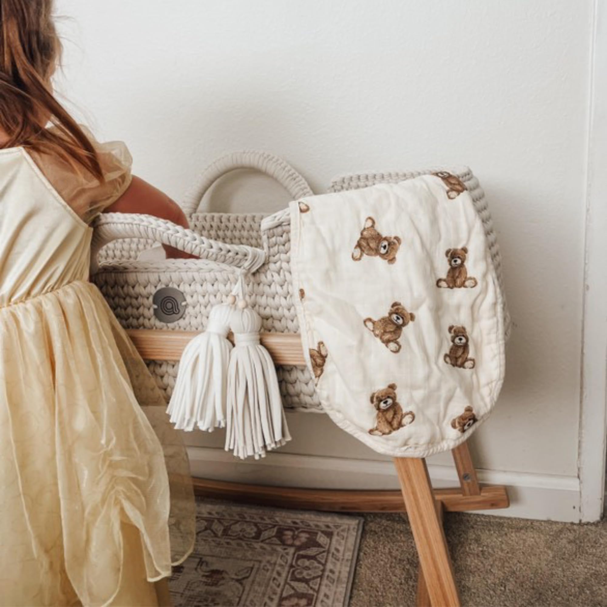 Ali+Oli Muslin Burp Cloths for Baby, 2 Pack, Soft Absorbent Burp Rags (Teddy-Taupe)