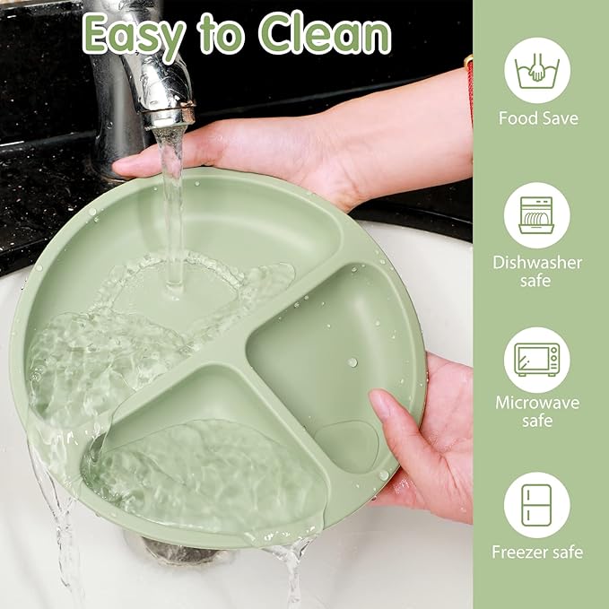 Chengu 12 Pcs Silicone Bowl with Suction Set for Baby Toddler with Suction Plate, Spoon and Fork, Divided Design Baby Feeding Utensils Weaning Kit, Dishwasher and Microwave Safe
