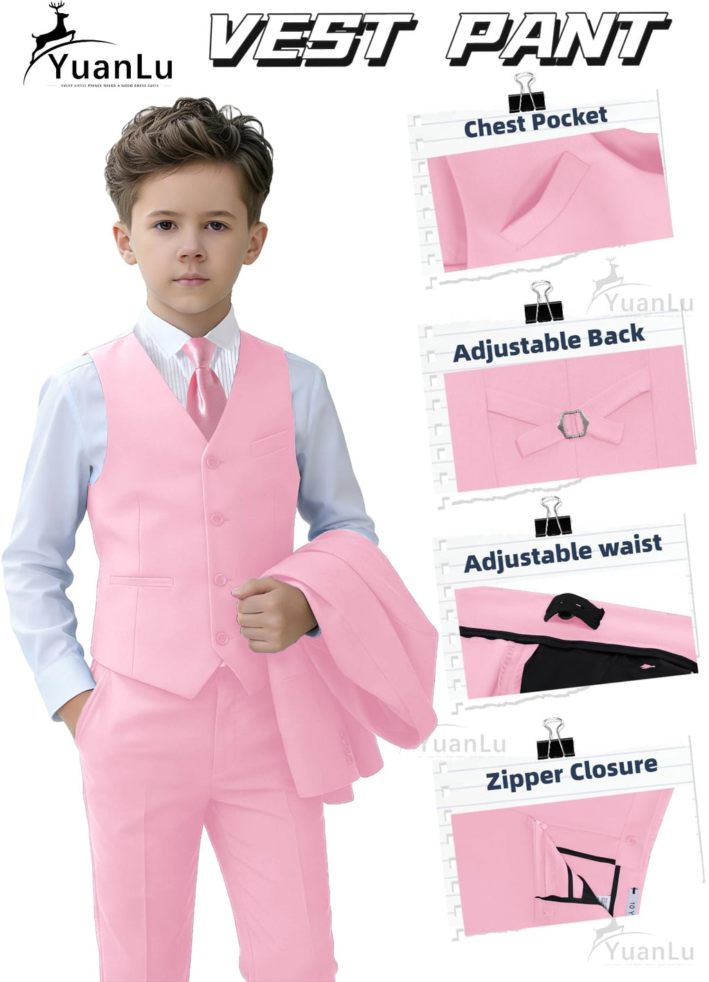 YuanLu Toddler Tuxedo 4T Suit for Boys Light Pink Easter Kids Formal Outfit