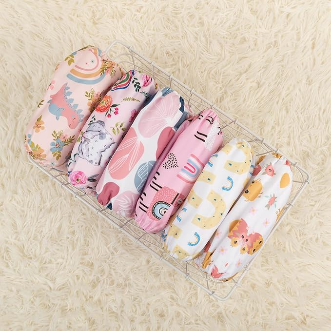 babygoal Reusable Cloth Diapers 6 Pack with 10pcs Inserts, One Size Adjustable Washable Pocket Nappy Covers for Baby Girls and Boys 6FG25