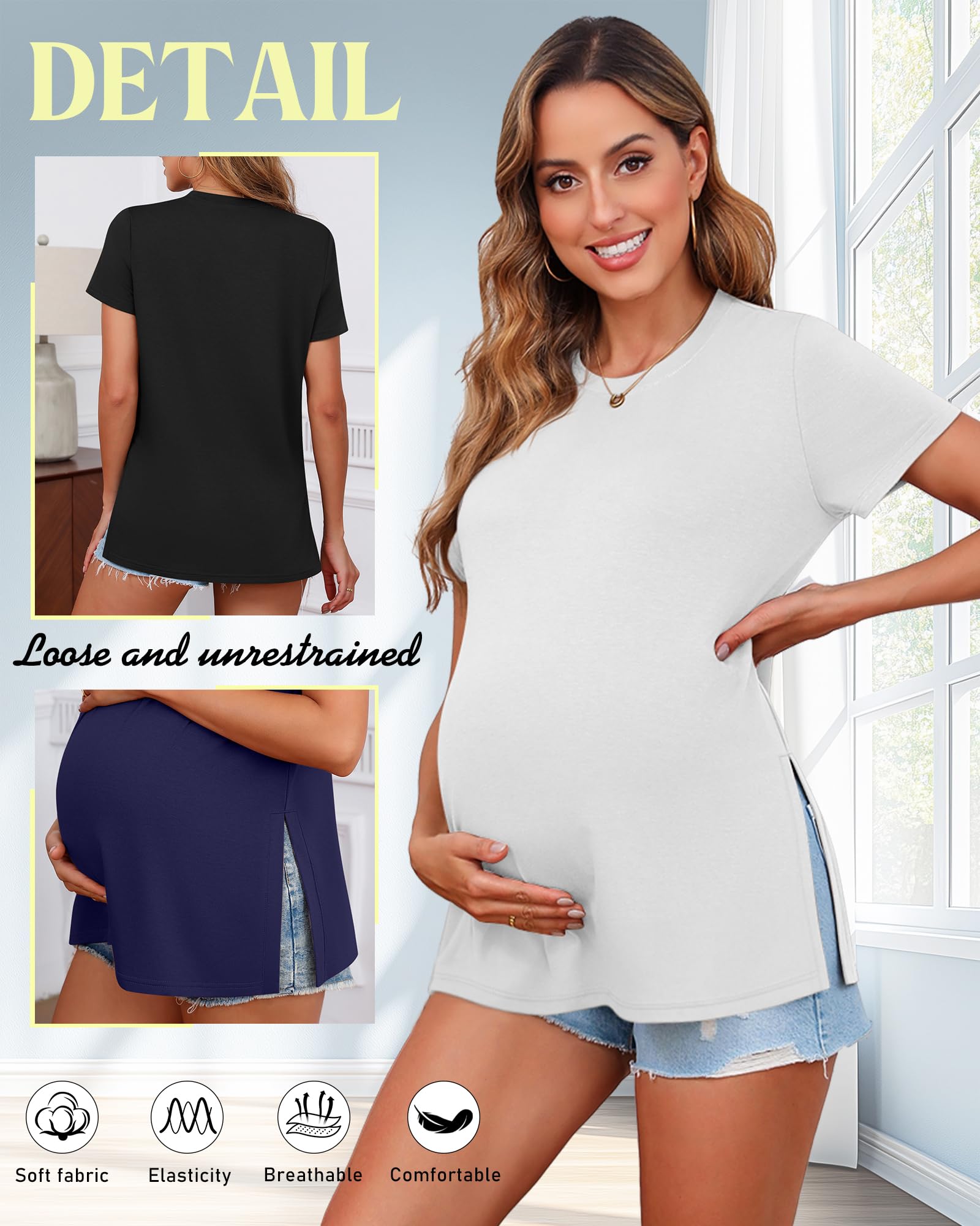 Ficerd 3 Pack Women's Maternity T Shirts, 3-Color, Medium