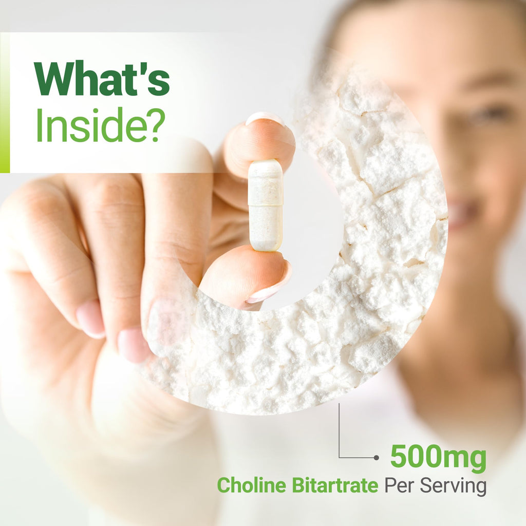 Nested Naturals Choline Bitartrate 500mg Per Serving - High Potency Choline Supplements - Supports Prenatal Maternal & Fetal Health During Pregnancy* - 100% Vegan & Non-GMO - 2-Pack (180 Capsules)