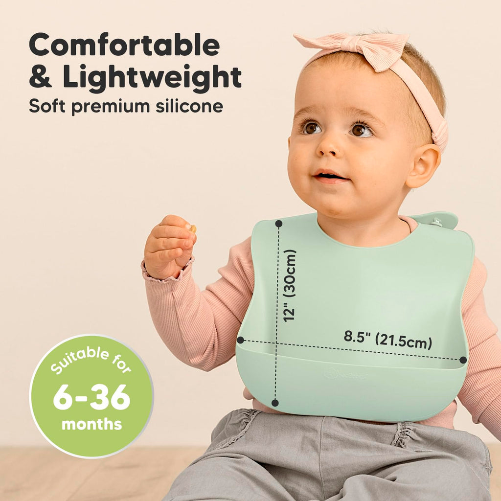 KeaBabies 2-Pack Silicone Bibs for Babies, Toddlers Girl, Boy (Pastel Sky)