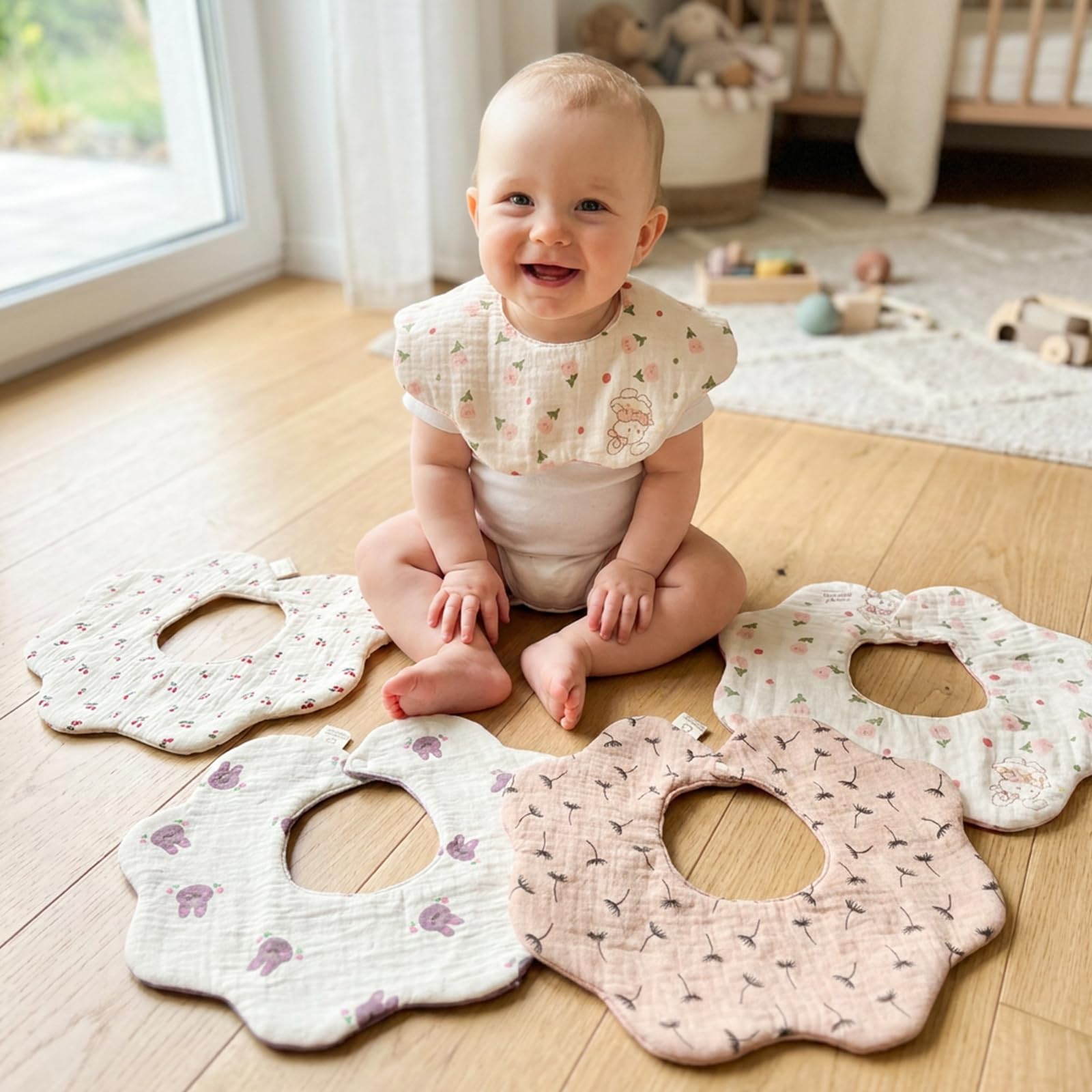 Baby Bibs for Girls Boys Muslin Organic Cotton Drooling Teething Bibs