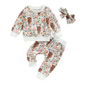 3Pcs Western Baby Girl Clothes Animal Floral Print Sweatshirt Pants Set Infant Fall Winter Outfits White 2-3T