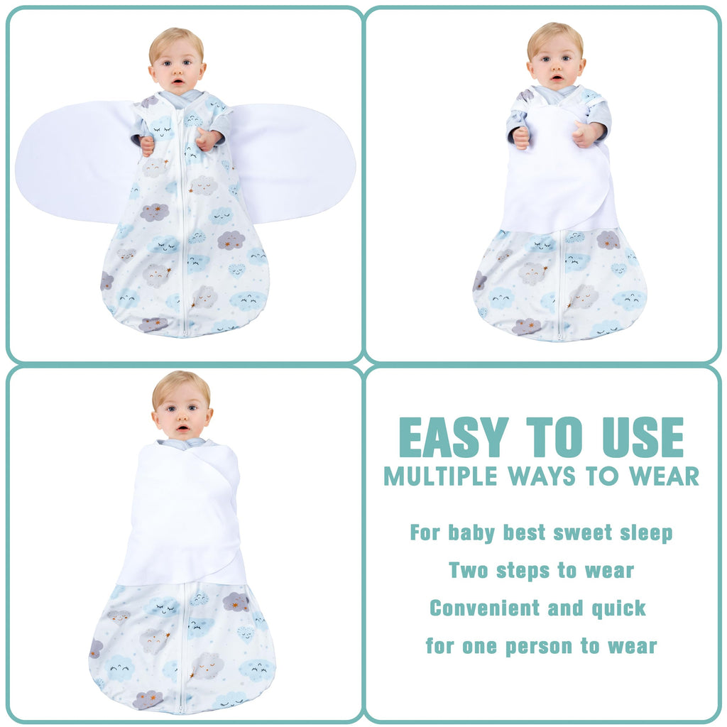 BSTOPPT Newborn Sleep Sack Baby Swaddle,0-3 Months,3-Way Adjustable Wearable Blanket,100% Rayon Cotton Swaddling sleeping bag，TOG 0.5（Clouds&Starry Sky）