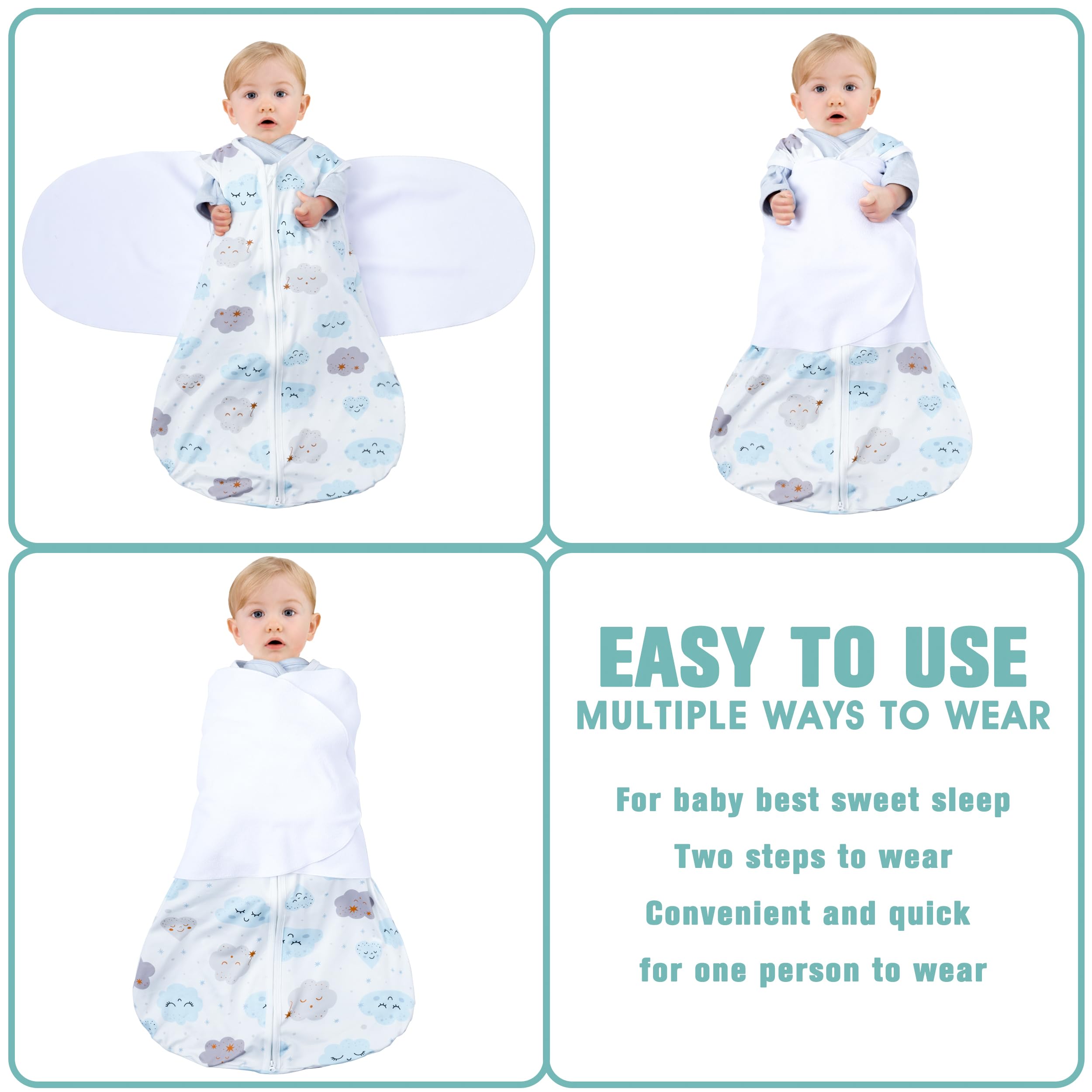 BSTOPPT Newborn Sleep Sack Baby Swaddle,0-3 Months,3-Way Adjustable Wearable Blanket,100% Rayon Cotton Swaddling sleeping bag，TOG 0.5（Clouds&Starry Sky）