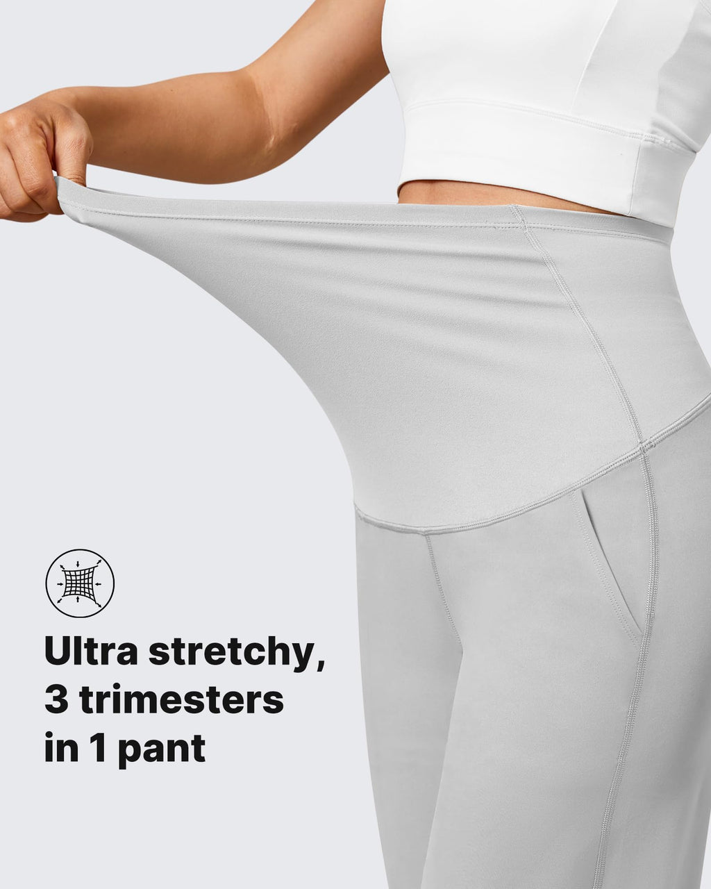 G4Free Maternity Slacks Over the Belly Wide Leg for Work,Light Gray,XS,Tall