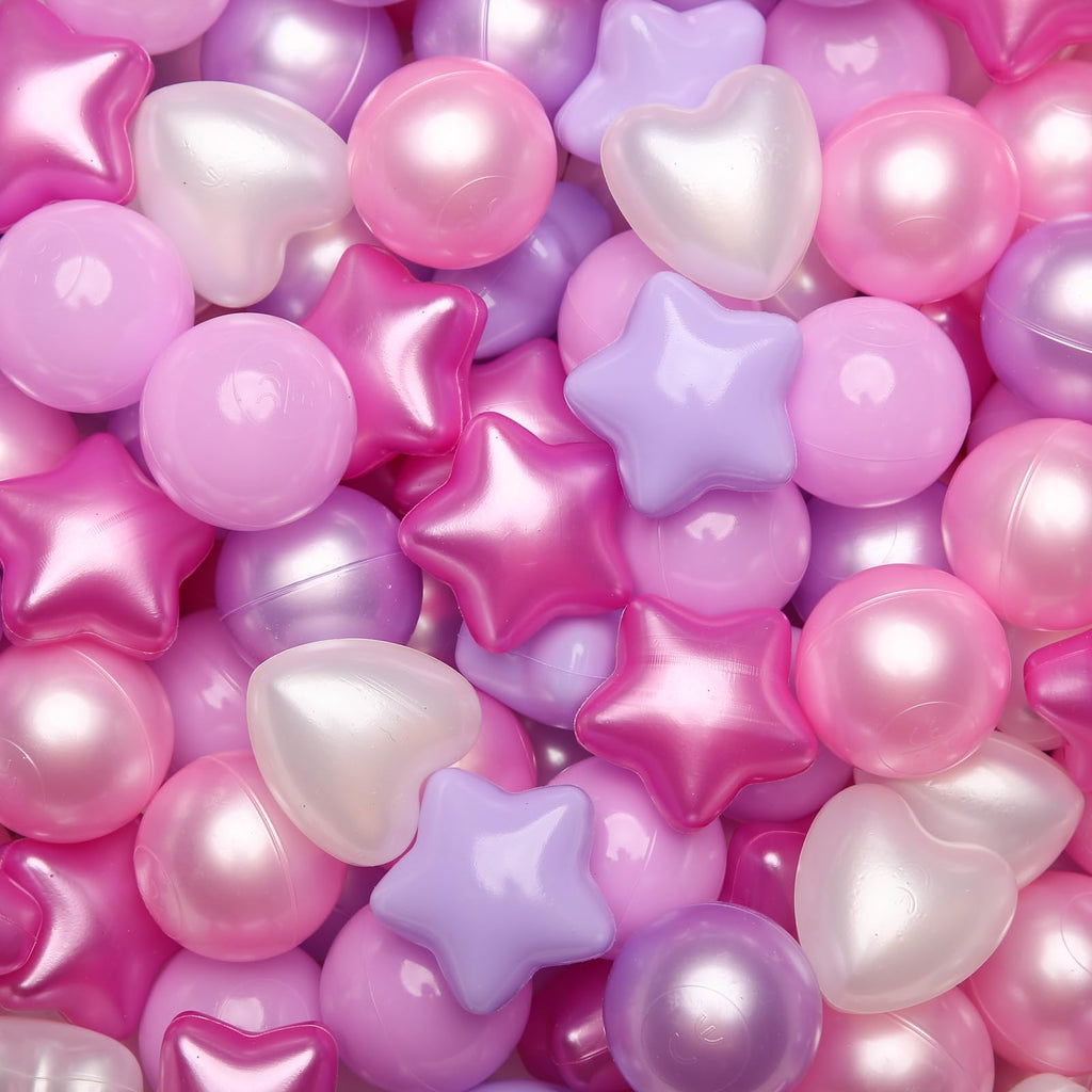 GOGOSO Ball Pits Balls Toddlers 50 100 200 500 Plastics Shape Ball Non-Phthalate Non-BPA Non-Toxic 2.2-Inch Crush Proof Play Balls,Pearl Pink+Pearl Light Pink+ Purple;Star+Heart Balls, 50 Balls