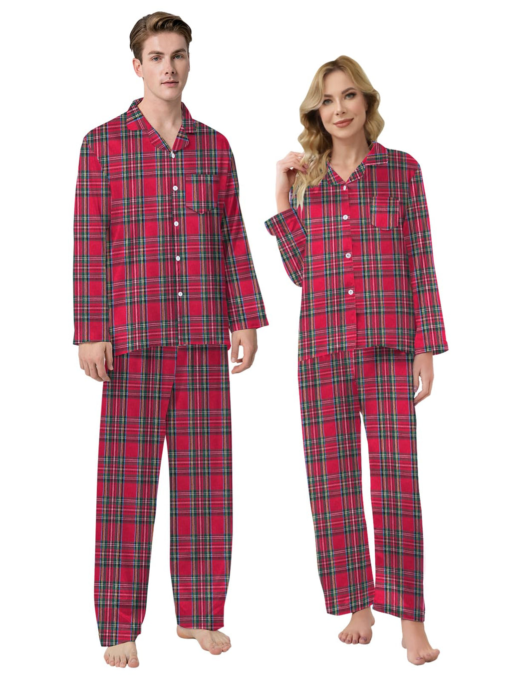 Family Pajamas Set, Kids Plaid Long Sleeve Lounge Set Button Down Pj Sets, Scottish Red, 13-14 Years = Tag 170