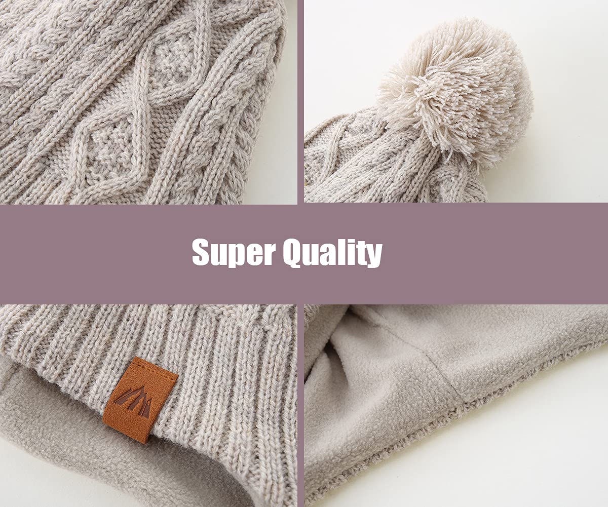 LMLALML Boys Winter Hat - Kids Knit Warm Fleece Lined Beanie with Pom Pom