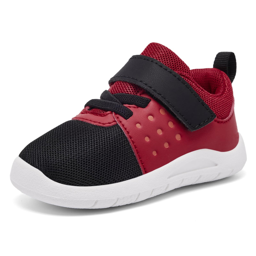 MORENDL Toddler Baby Shoes 0-4 Years Boy Girl Lightweight Breathable Non-Slip Sports Sneakers Running Walking Tennis Barefoot Shoes Black Red 9-12Months