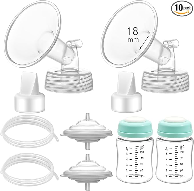 Pump Parts Compatible with Spectra S1/S2/9 Plus, Not Original Accessories, Full Set Replacements Include 18mm Flanges, Duckbill Valves, Backflow Protectors, Tubings and Bottles