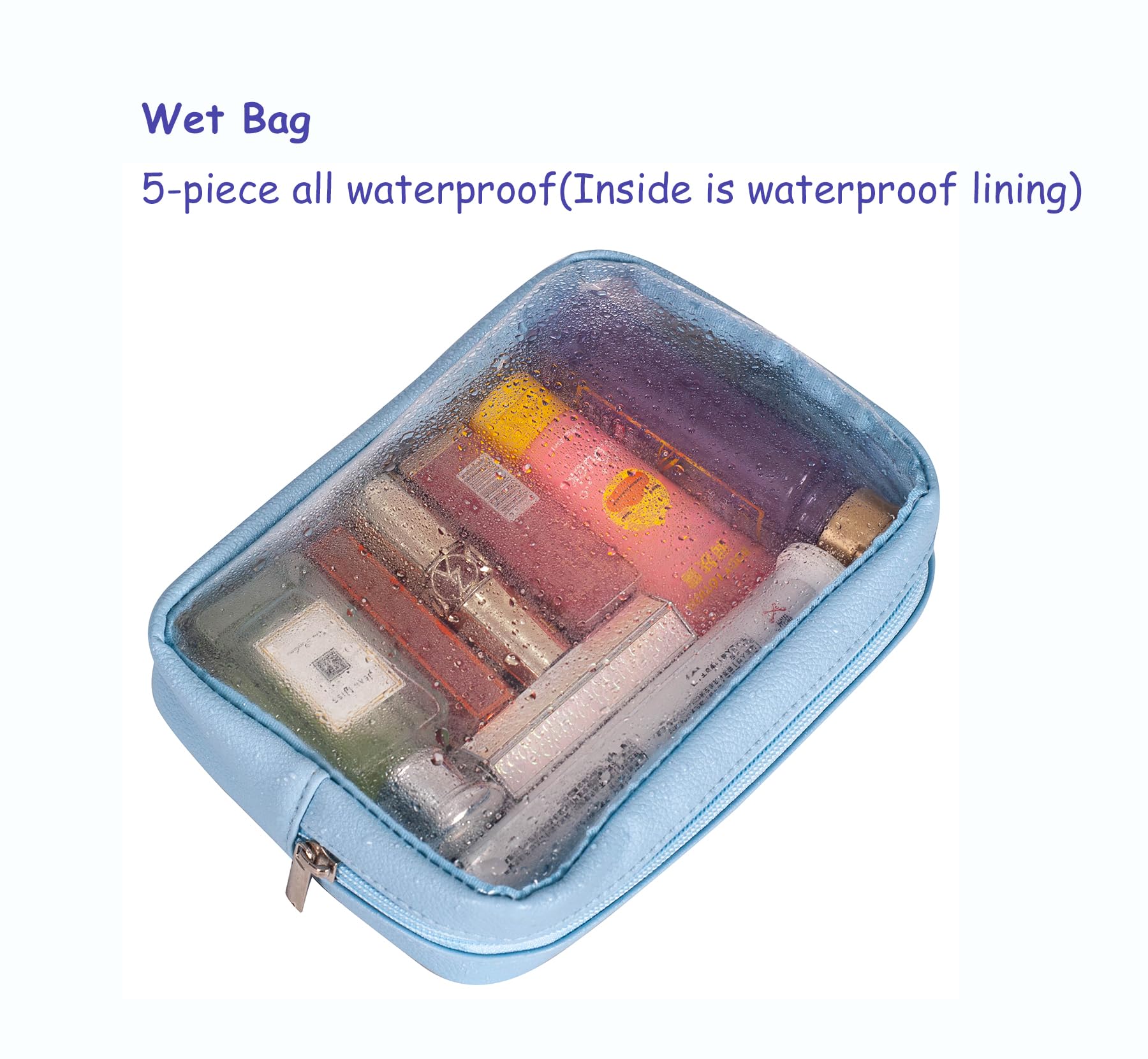 Remobia Hicol TSA Approved 5-Piece Diaper Bag Organizer Pouch Set Clear Waterproof TPU Kids Toiletry Storage Set Travel Packing Clutch Cube Bags for Baby Nursing (Blue)