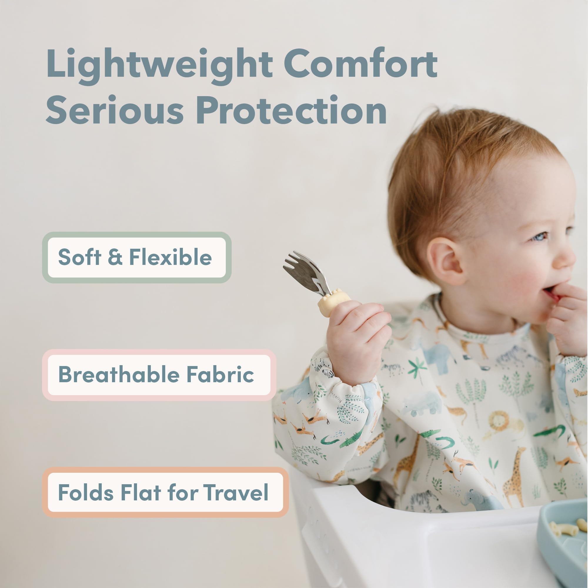 Loulou Lollipop Long Sleeve Bib for Babies & Toddlers – Waterproof, Wipeable, Easy to Clean, Spill Proof Full Sleeve Feeding Bib with Adjustable Fit, 6-36 Months Old - Planets