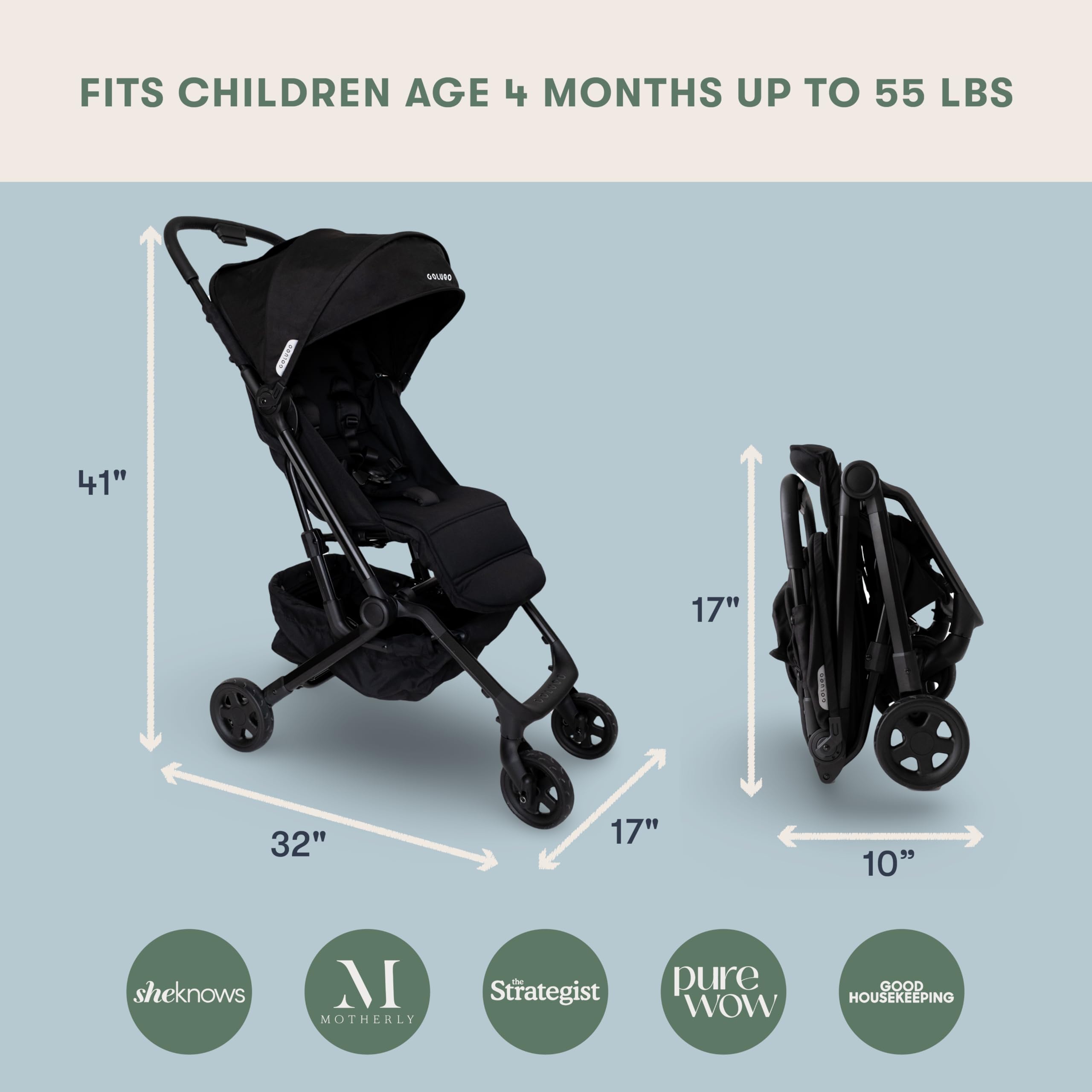 Colugo Compact Stroller+ Lightweight Travel Stroller, 16 lbs, One-Hand Fold