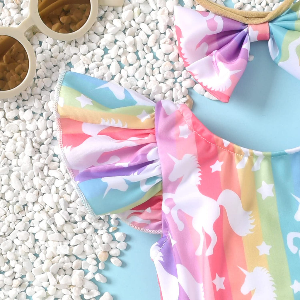 Infant Baby Girl Ruffles Unicorn Swimsuit One Piece Swimwear Bathing Set (Unicorn, 6-12 Months)