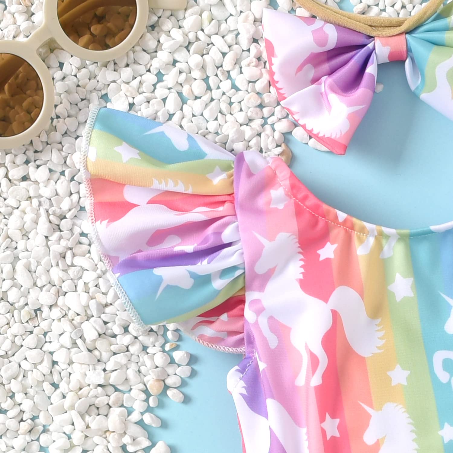 Infant Baby Girl Ruffles Unicorn Swimsuit One Piece Swimwear Bathing Set (Unicorn, 6-12 Months)