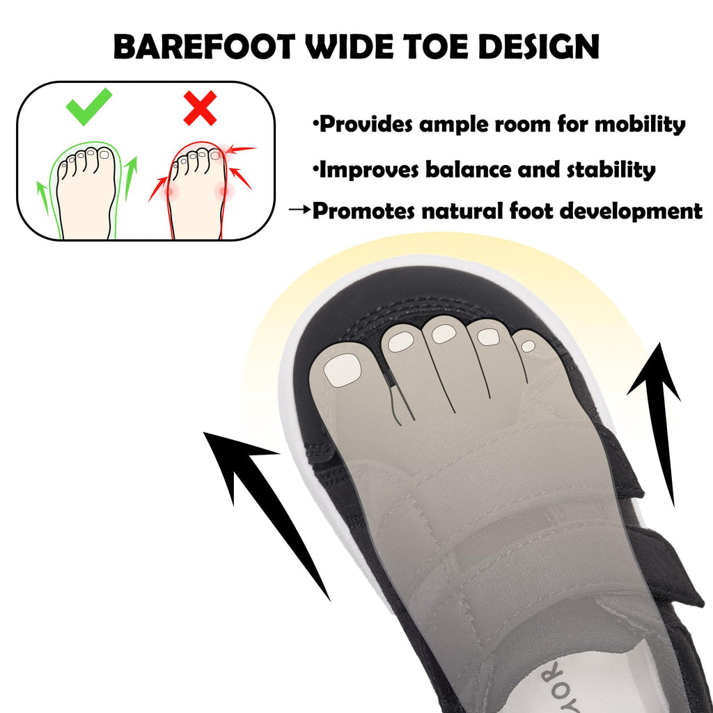 MORENDL Toddler Shoes Baby Wide Toe Box Barefoot Shoes Boy Girl Walking Shoes Non-Slip Minimalist Sneakers Comfort Zero Drop Tennis Outdoor Activities Black 18-24 Months