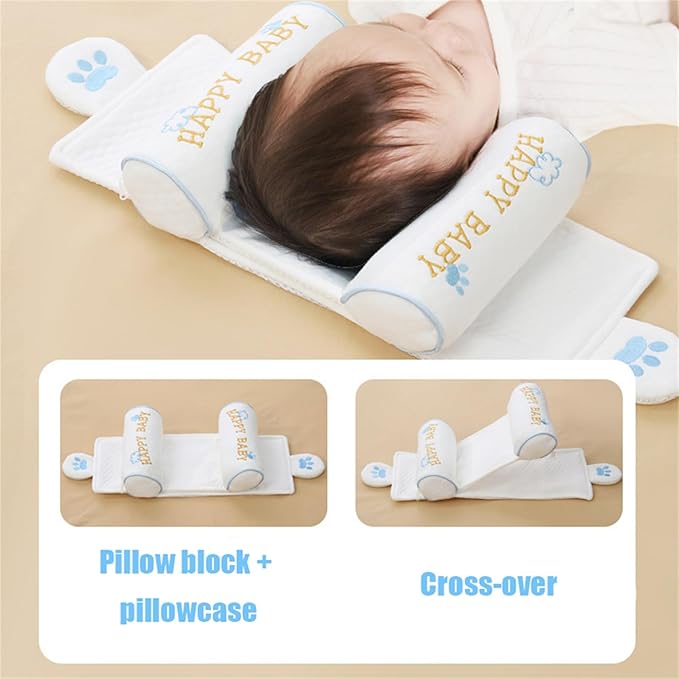 Kariney Baby Pillow, Compariston All-Season Breathable Pillow for Baby Development, Organic Cotton Adjustable Infant Head Cushion (Blue,Dragon)