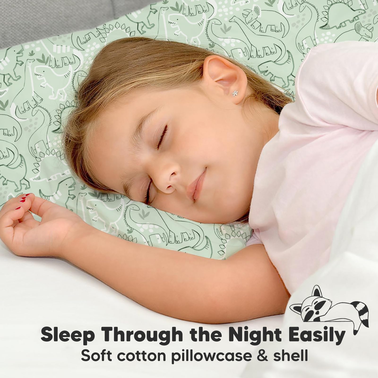 Toddler Pillow with Pillowcase, 13x18 My Little Dreamy Pillow (DinoDood)