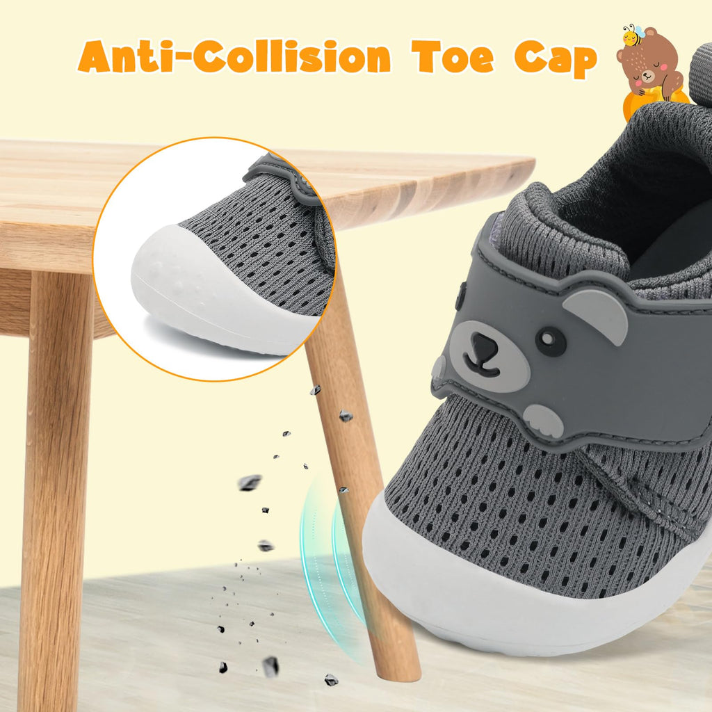 FEETCITY Baby Boys Girls Shoes First Walker Shoes Wide Infant Shoe Baby Sneakers Breathable Bear Toddler Barefoot Shoe 12-18 Months