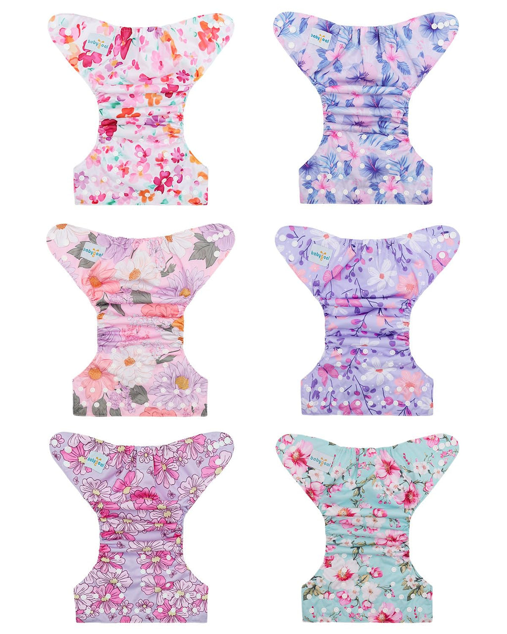 Babygoal Baby Cloth Diaper 6 Pack with 6pcs Inserts and Wet Bag for Fitted Diapers and Prefolds, Adjustable and Reusable Covers for Toddler Boys and Girls