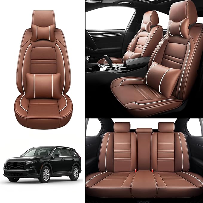 Car Seat Covers for Honda cr-v 2003-2025 | 5-Seats Seat Covers, Waterproof Seat Protectors, Automotive Seat Covers (Full Set with Pillow,Coffee)