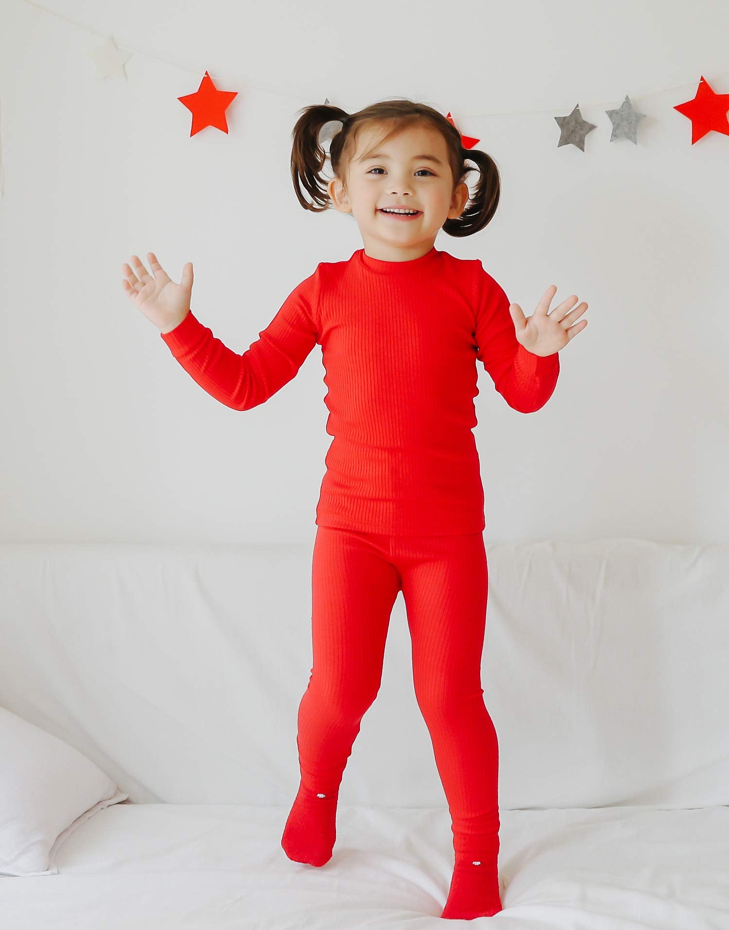 VAENAIT BABY Infant Toddler Kids Girls Long Sleeve Modal Sleepwear Pajamas 2pcs Set Rib Knit Red S