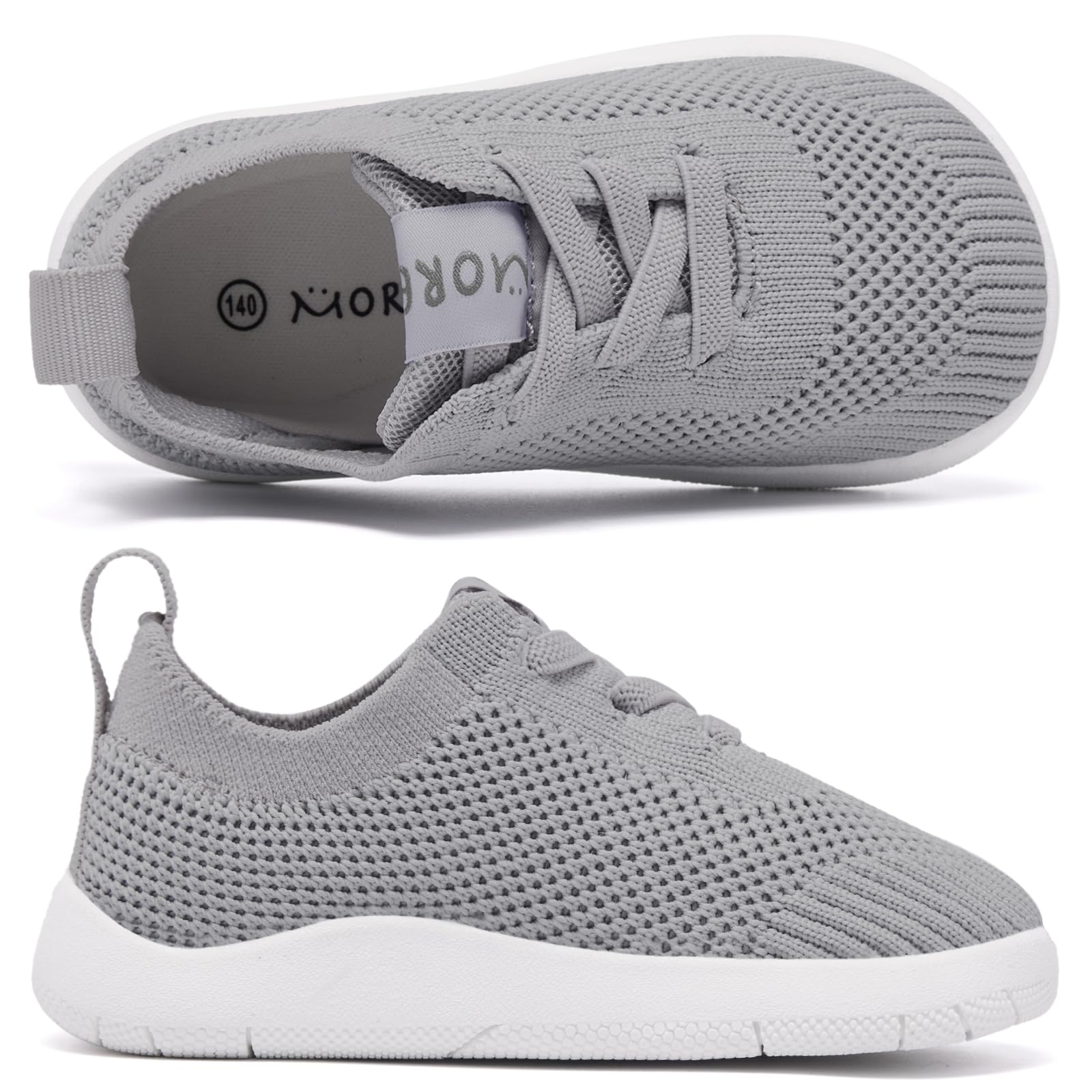 MORENDL Toddler Wide Toe Box Barefoot Shoes Baby First Walking Shoes Boys Girls Non-Slip Zero Drop Minimalist Sneakers Mid Grey 15-18 Months