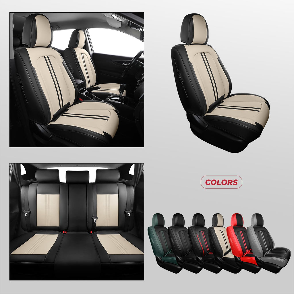 FREESOO Leather Seat Covers Full Set for Cars Trucks SUV, Beige Black