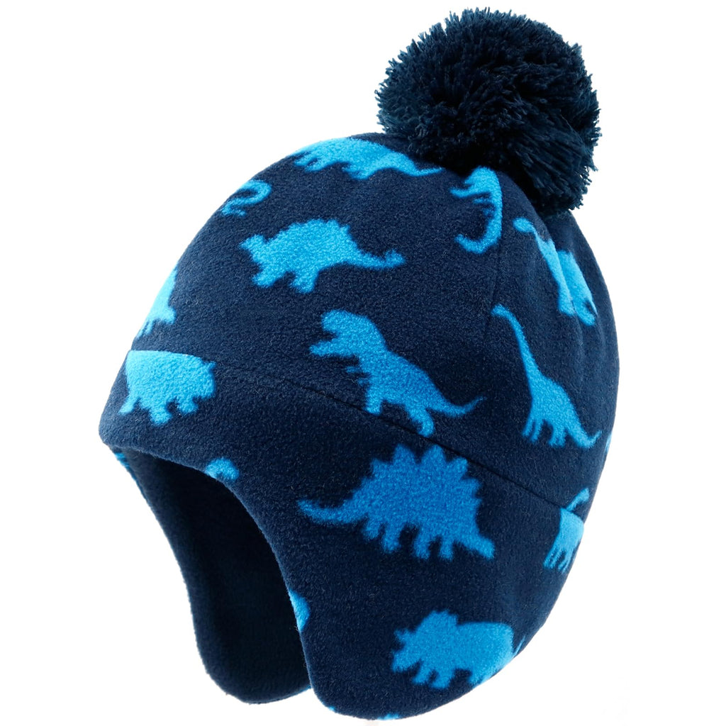 Duoyeree Kids Beanie Dinosaur Pom Pom Knit Winter Hat Fleece Lined for 1-7T