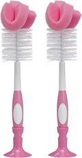 Dr. Brown's Reusable Sponge Baby Bottle Cleaning Brush with Suction Cup Stand, Scrubber and Nipple Cleaner, Pink 2-Pack
