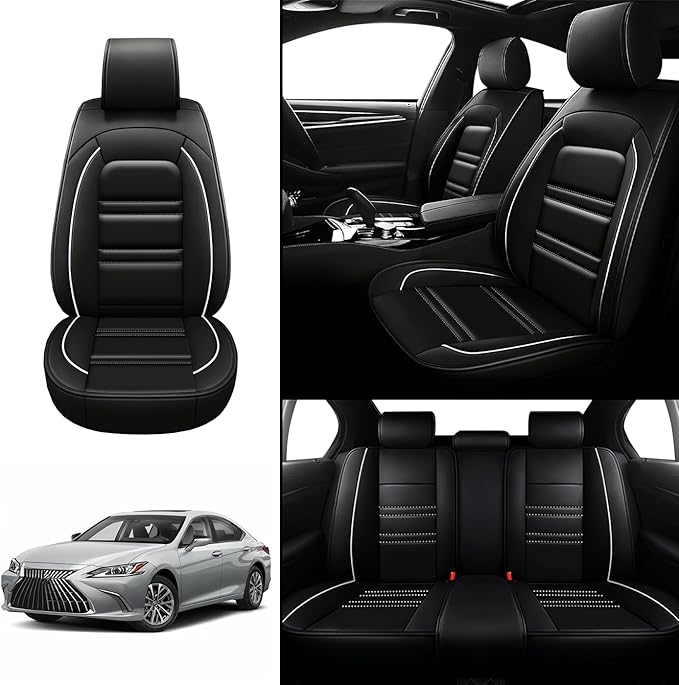 Seat Covers for Lexus Car es350 2007-2024 | 5-Seats Leather Seat Covers, Easy to Install Automotive Seat Covers Full Set (Full Set, Black&White Line)