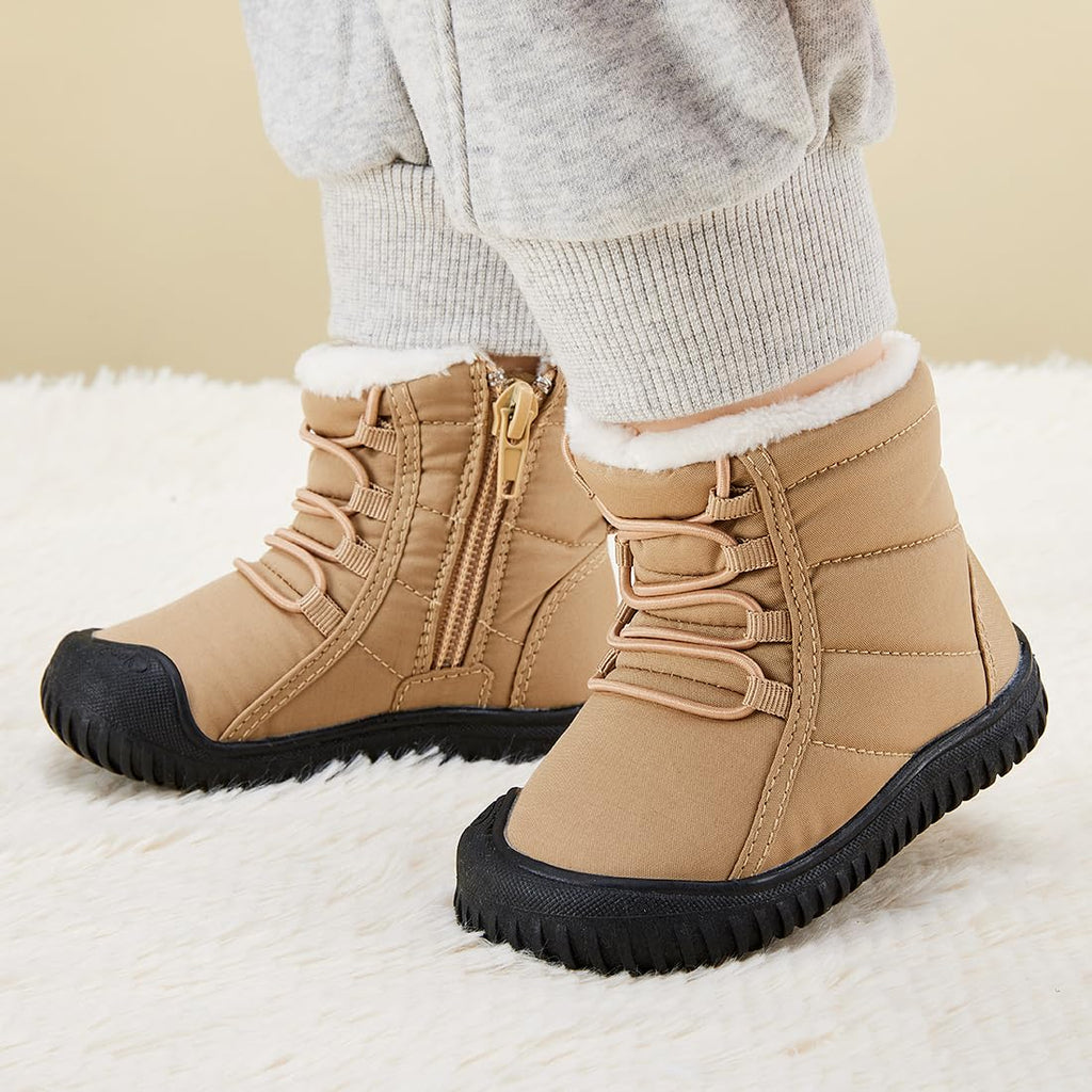 BMCiTYBM Toddler Baby Snow Boots Winter Shoes Boys Girls Cold Weather Baby Faux Fur Shoes Brown Size 8