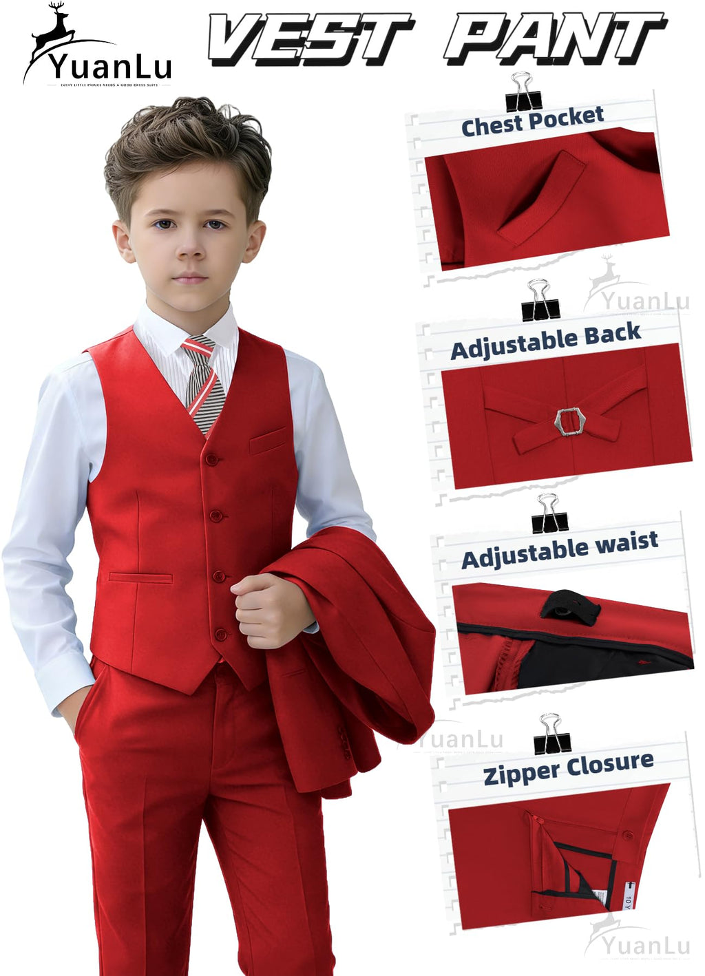 Youth Suits for Boys Slim Fit Red Tuxedo Kids Christmas Suit Size 14