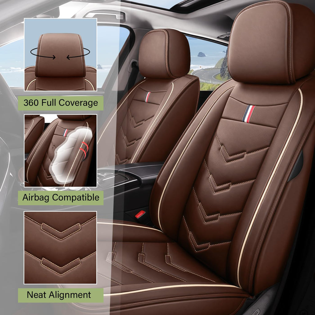TENDER GLOW Leather Car Seat Covers Fit for LR LR4 2009-2016, 5 Seater Waterproof and Wear-Resistant Seat Cover Interior Accessories(Full Set,Coffee)