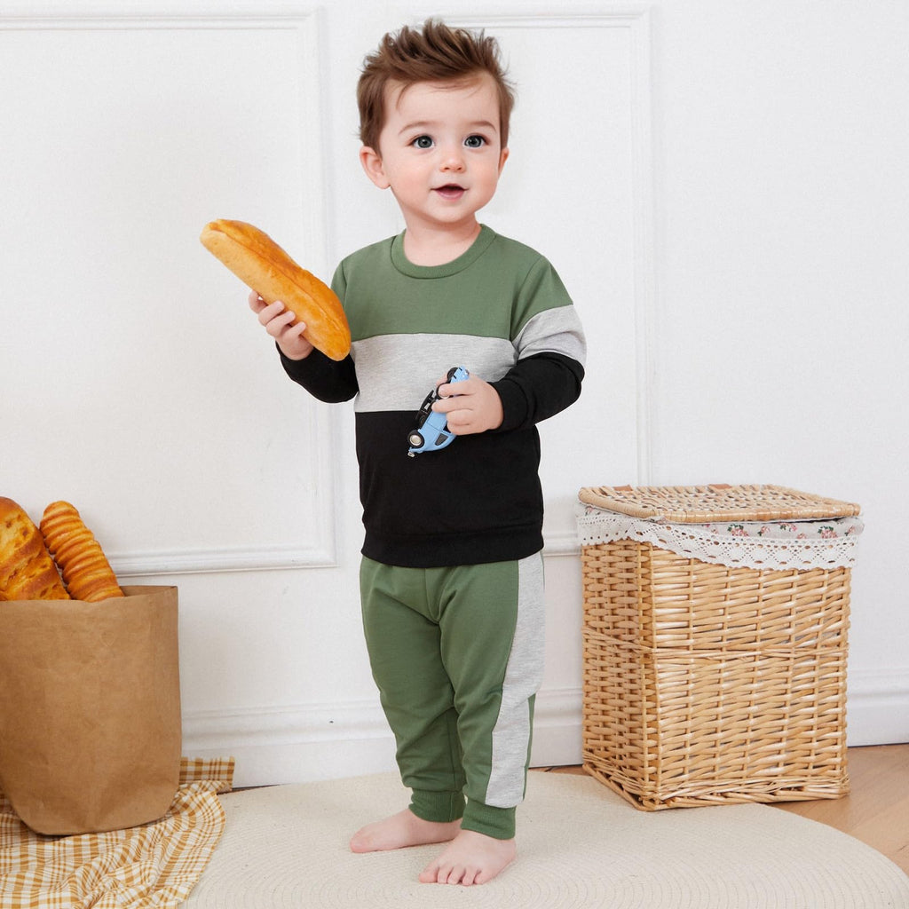 Lucikamy Toddler Baby Boy Fall Outfits Long Sleeve Crew Neck Pullover Sweatshirt + Jogger Pants Set Infant Winter Clothes (A-Black Green, 18-24 Months)