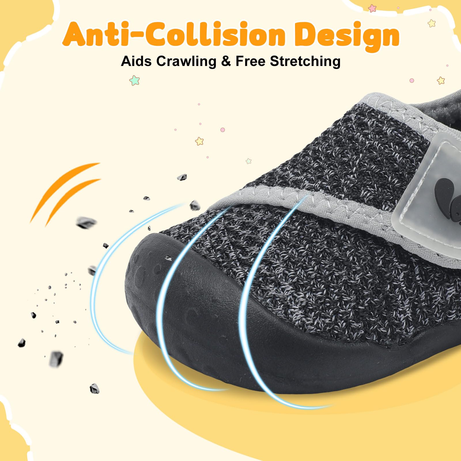 FEETCITY Wide Baby Walking Shoes Barefoot Infant Shoes Baby Sneakers Newborn Crib Shoe Flexible Lightweight Black Grey